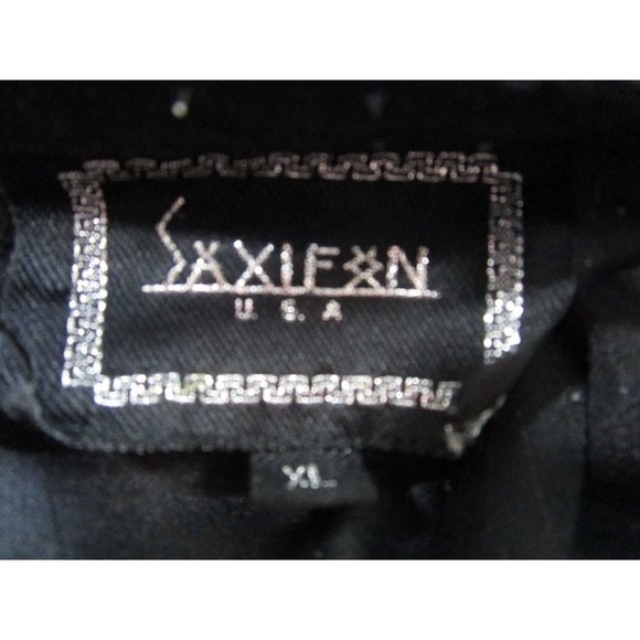 Saxifon USA Black Metallic Thread Jet Black Cabachon Snap Wester Shirt XL GUC - Picture 4 of 16